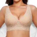 Popilush Wireless Bras Women Seamless No Underwire Push Up Bra Supportive Deep V Bralette Everyday Comfortable T-Shirt Bra (X-Large, Leopard Skin)