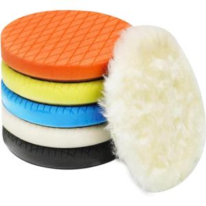 Autolock 6" Buffing Polishing Pads, 6Pcs 6.5inch 165mm Face for 6 Inch Backing Plate Compound Buffing Sponge and Woolen Pads Cutting Polishing Pad Kit for Car Buffer Polisher, Polishing and Waxing