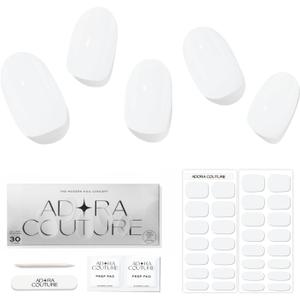 Semi Cured Gel Nail Strips with 30 Pieces  UV Gel Nail Stickers & Nail Wraps, Complete Manicure Kit Includes Prep Pads, Nail File and Wooden Stick, Easy Application, UV Light Required (Simple White)