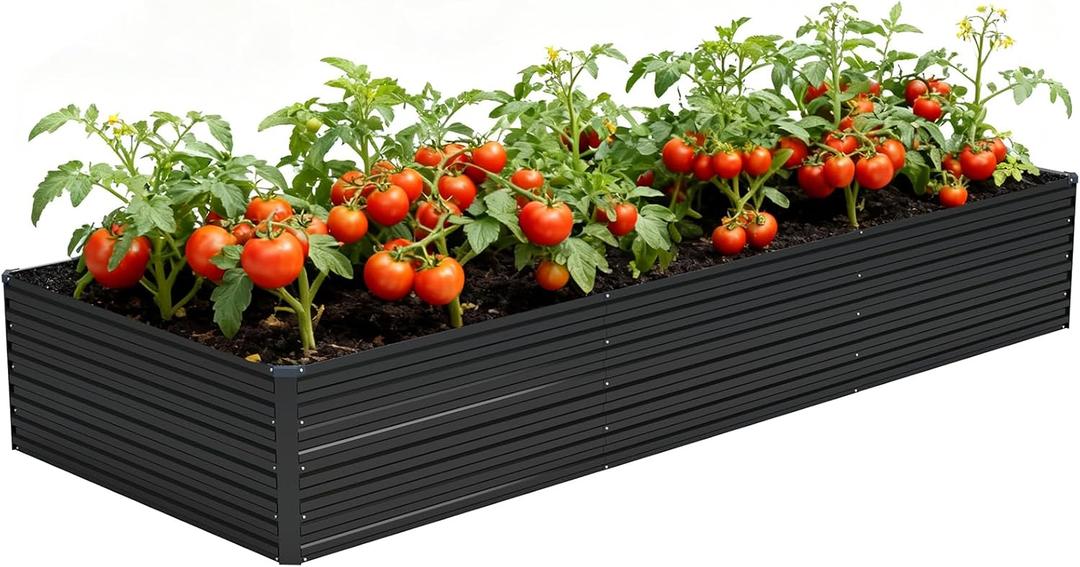 Vengarus 12x4x2FT Galvanized Raised Garden Bed Kit, Deep Root Planter Box Outdoor Large Planter Raised Beds for Planting Flowers,Vegetables and Herbs-Black