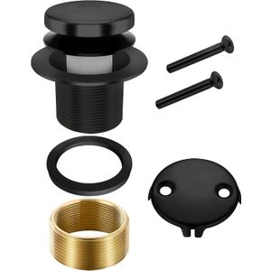 All Metal Tip Toe Bathtub Drain Set, Drain Conversion Kit Assembly with 2-Hole Overflow Faceplate, Replacement Bath Tub Plug Trim Kit with Universal Fine/Coarse Thread(Black)