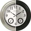 Presentime & Co 24" Jameson Illuminated in/Outdoor Clock, Modern Farmhouse, Self-Illuminated, Waterproof, Weather Station (Thermometer & Hygrometer), Metal Clock, Morning Silver. (Night Light)