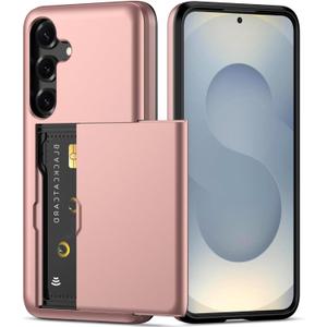 Nvollnoe for Samsung S25 Plus Case with Card Holder Dual Layer Heavy Duty Protective Case Hidden Card Slot Slim Wallet Cover for Samsung S25 Plus 6.7''(Rose Gold)