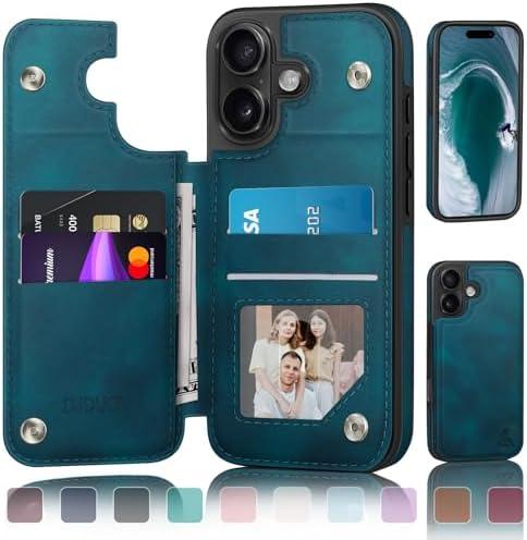 DJDUCK Designed for iPhone 16 Case Wallet with Card Holder, [Magnetic Clasp Cover] [RFID Blocking Leather Protection] Shockproof Women Men Cases 6.1 Inch for Apple 16 Teal