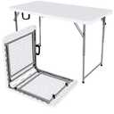48" W x 24" D x 29.5" H - 4FT Adjustable Height Heavy Duty Plastic Fold-in-Half Foldable Table White Portable Folding Table with Carrying Handle for Camping & Party
