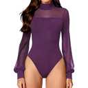 Avidlove Long Sleeve Body Suits Women's Mesh Turtleneck Bodysuit Thong Dressy Going Out Bodysuits Top Fall Outfits Deep Purple M