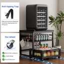 DDJ Mini Fridge Stand with Storage, 21 x 21 in Heavy Duty Mini Fridge Table with Pull-out Shelf and Lockable Wheels, Compact Refrigerator Stand with Drawer Basket for Home Office, Black