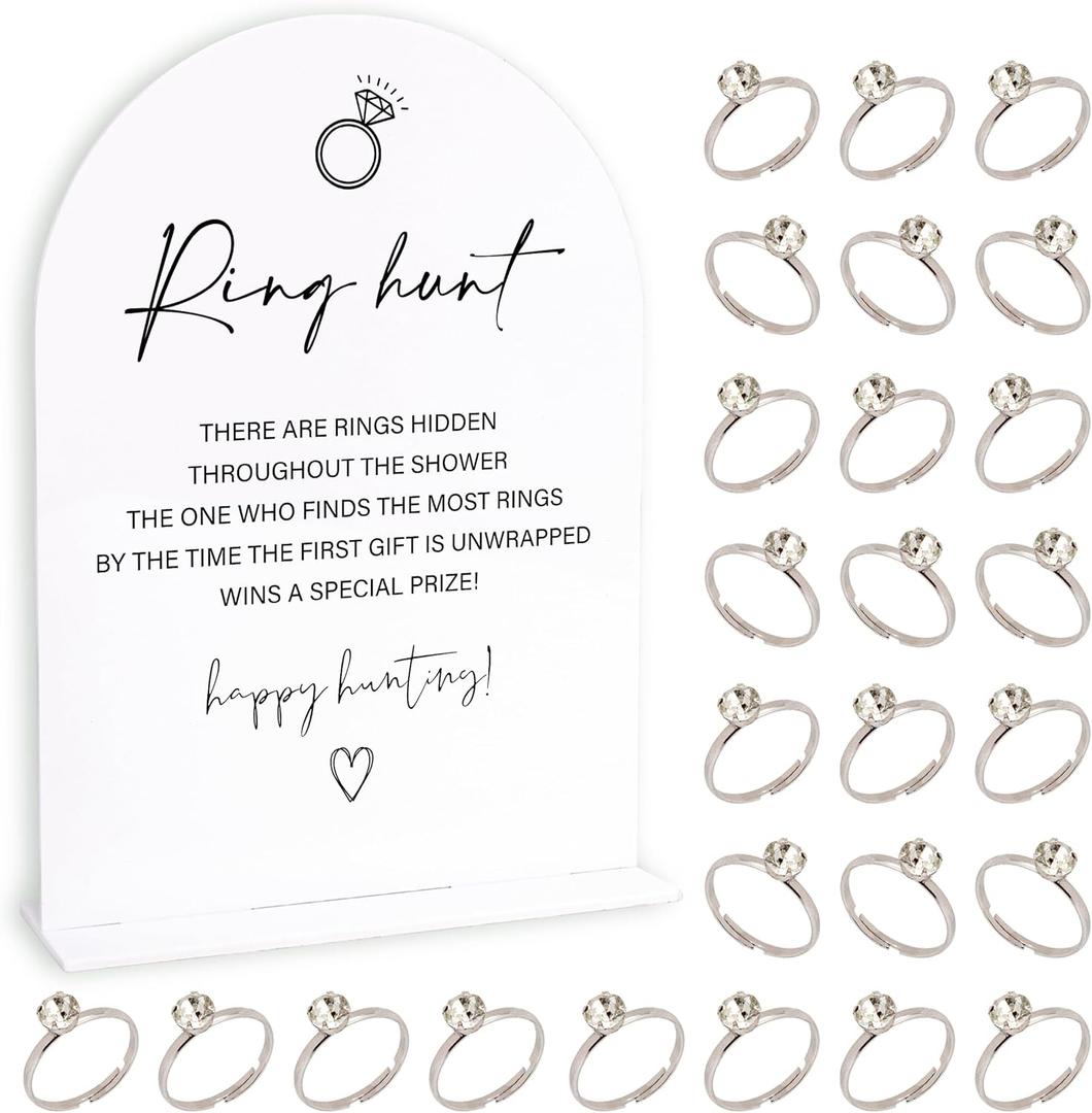Bridal Shower Ring Hunt Games, Funny Ring Hunt Games, Minimalism Party Games, Bridal Shower Decorations, Wedding Shower Games (1 Sign & 30 Rings)-xnxb10