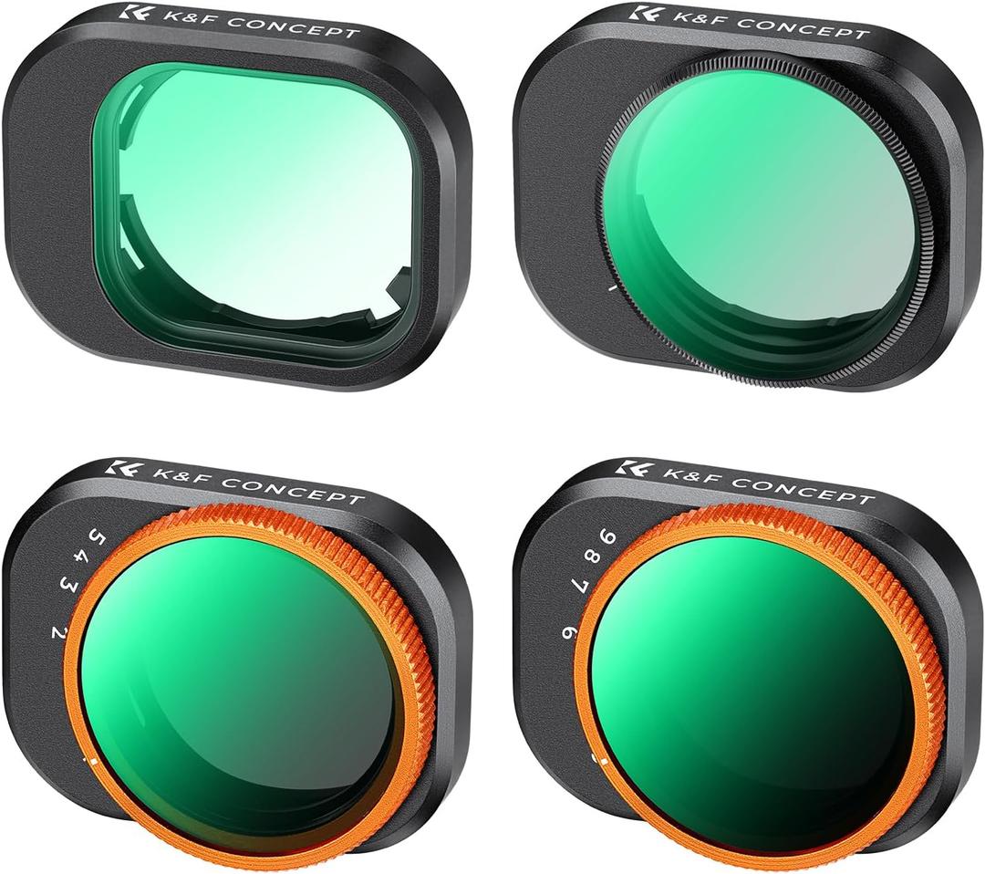 K&F Concept Variable ND Filter Kit Compatible with DJI Mini 4 Pro, 4 Pack ND2-32 (1-5 Stops)/ND32-512 (5-9 Stops)/CPL/UV Lens Filter with Multi Coated HD Optical Glass/Gimbal Safe