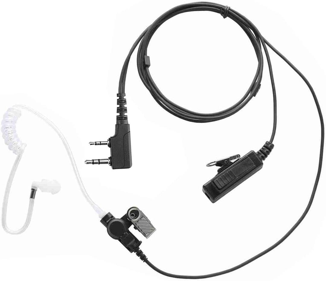 2-Pin 2-Wire Baofeng UV-5R Earpiece Surveillance Kit Compatible with BTECH Retc15/Retevis RT21 RT22 Kenwood Arcshell AR-5 Walkie Talkie Radio with Big PTT Mic Tansparent Acoustic Tube Headset