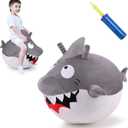 iPlay, iLearn Bouncy Pals Kids White Shark Hopper Ball, Toddler Ride on Bounce Toy, Outdoor Indoor Inflatable Jumping Animal W/Handle, Bouncing Hop Jumper, Birthday Gift for 2 3 4 5 Year Old Boy Girl