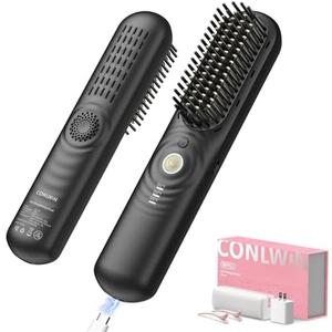 CONLWIN Cordless Hair Straightener Brush with Cool Air Long-Lasting Style, Portable Mini Travel Hair Straightener for Thick Curly Hair, 350M Negative Ions for Frizz-Free, Fast Heating, Gift for Women