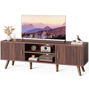 SUPERJARE TV Stand for 55 Inch TV, Entertainment Center with Adjustable Shelf, 2 Cabinets, TV Console Table, Media Console, Solid Wood Feet, Cord Holes, for Living Room, Bedroom, Walnut