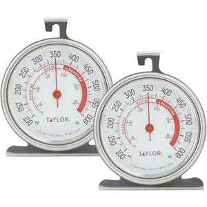 Taylor 5932 Large Dial Oven Thermometer 2 Pack, 3.25 Inch Stainless Steel Kitchen Cooking Thermometer for Oven, BBQ, Grill, Roasting, High Heat Resistance, Silver