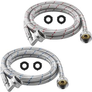 6FT Washer Stainless Steel Hoses with 90 Degree Elbows - Burst Proof 3/4" FHT Standard Thread Hot and Cold Water Connection Inlet Supply Lines by AMI PARTS
