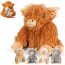 SuzziPals 5-in-1 Highland Cow Stuffed Animals with Babies Inside, 5PC Set Highland Cow Plush Mommy & 4 Babies, Soft Plushies Decor, Cute 3 to 8 Year Old Girl Gifts, Imaginative Play Toy (Cows), 7 inches x 7 inches x 17 inches