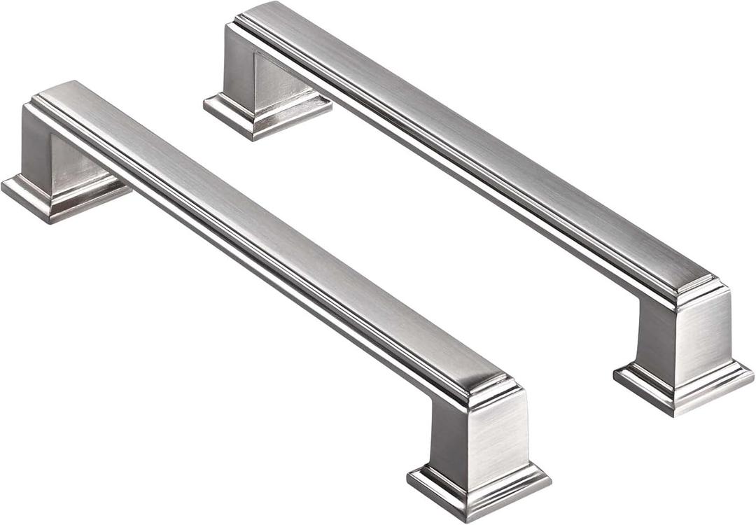 10 Pack Brushed Nickel Cabinet Pulls, 5 Inch Hole Centers Satin Nickel Cabinet Pulls, Square Cabinet Handles Brushed Nickel for Cabinet, Dresser Pulls and Cupboard Handles