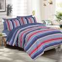 EMME Queen Comforter Set - 7-Piece Bed in a Bag for All Seaon, Ultra Soft Bedding Set with Comforter, Flat Sheet, Fitted Sheet, Pillowcase, Pillow Sham (Striped Navy & Red, Full/Queen)