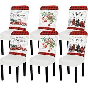 Preboun 6 Pcs Winter Chair Covers Set Removable Washable Stretch Dining Room Slipcovers Parson Chair Protector for Winter Home Ceremony Party Decoration, 3 Style(Classical,White) (Blue)