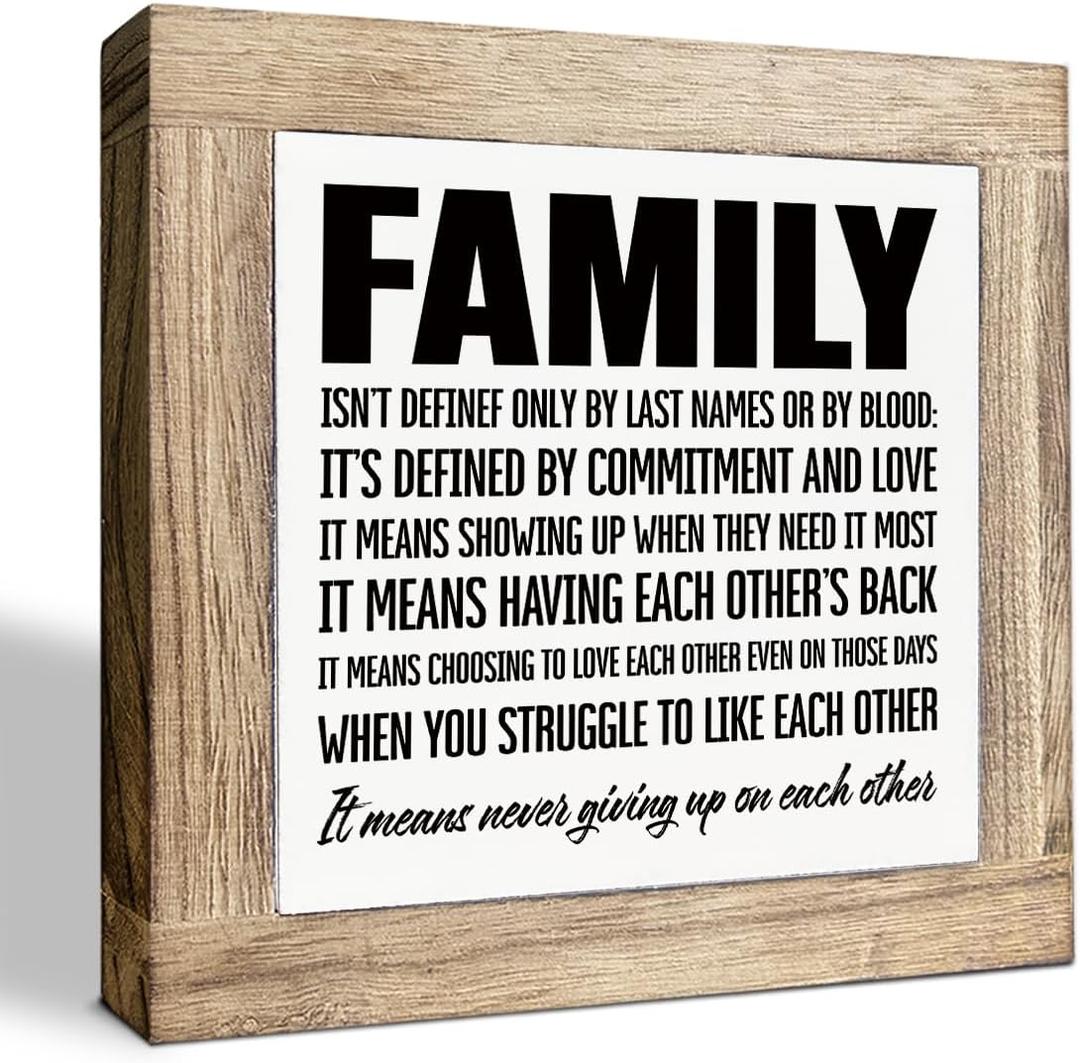 Farmhouse Rustic Tabletop Decors, Family isn't Defined Only By Last Names, Decorative Box Signs, Wood Plaques Desk Decors, Rustic Home Decor, Meaningful Decor for Unique Family 5.9X5.9X0.7inches