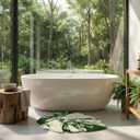 Luxury Sage Green Leaf Bathroom Mat Monstera, 32.3"x36.6" Extra Soft, Absorbent Washable Tufted Bath Rug, Non-Slip TPR Backing, Plush Shaggy Bath Carpet for Floor, Bathtub