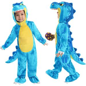 Spooktacular Creations Halloween Dinosaur Costume Kids, T-Rex Costume Outfit with Egg for Toddler Child Dress Up Party (3T (3-4 YRS), Blue)