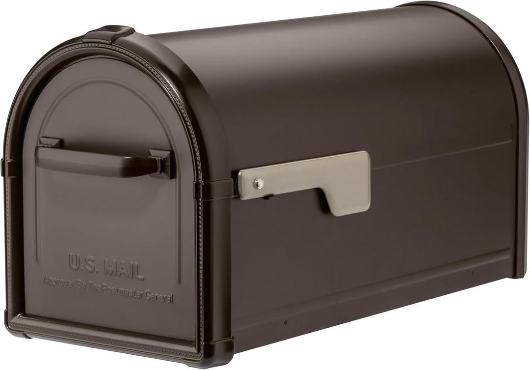 Architectural Mailboxes Hillsborough Heavy Duty Decorative Steel Metal Post Mounted Mail Box for Outside, Rubbed BronzeLarge Curbside Mailbox with Magnetic Latch
