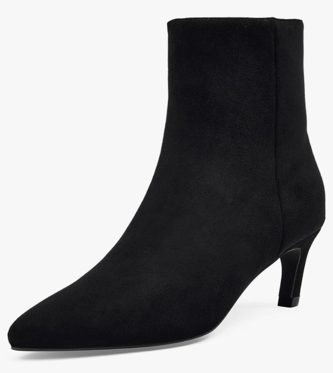 Women's Pointed Toe Ankle Boots 2.36 Inch Low Kitten Heel Booties with Side Zipper, Fall Winter Short Dress Boots Shoes, 7