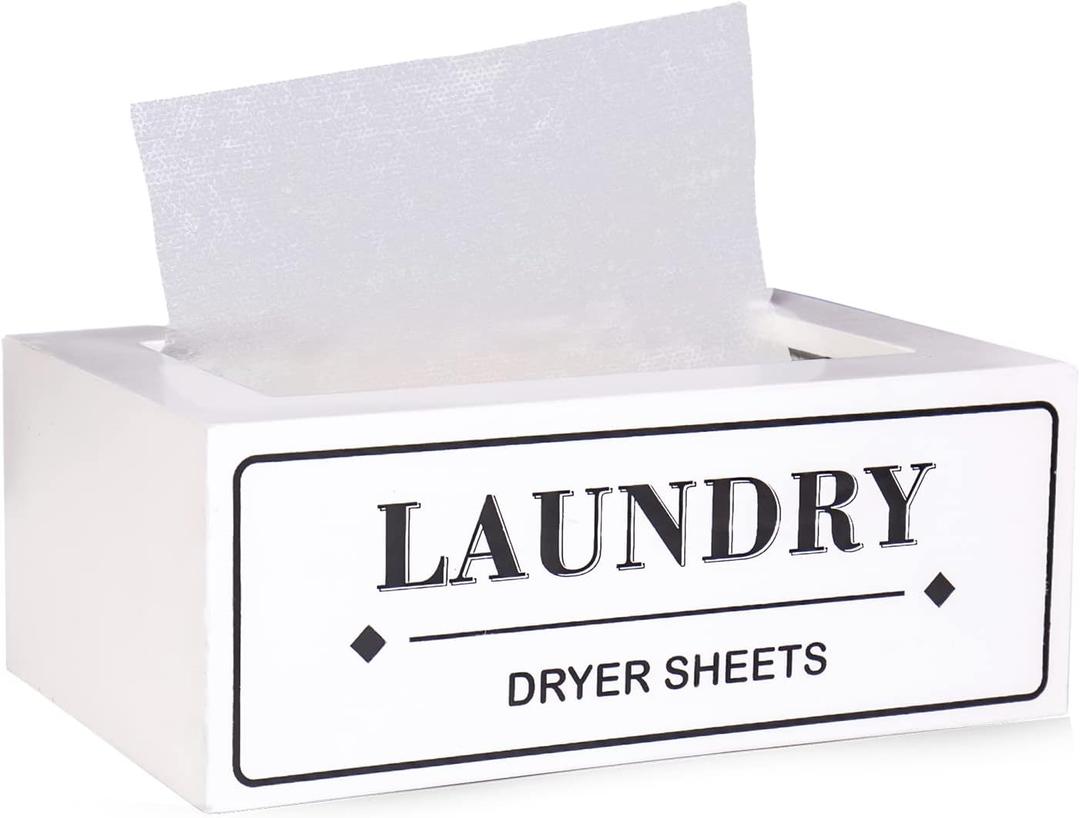 Dryer Sheet Holder Dispenser Container, Space Saving Laundry Room Organization and Storage, Farmhouse Decor, Fabric Softener Dispenser Containers, White