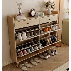 Dainslef Shoe Storage Cabinet with 4 Flip Drawers,2 Drawers, Narrow Shoe Rack Cabinet, Freestanding Shoe Cabinet Organizer for Entryway, Oak