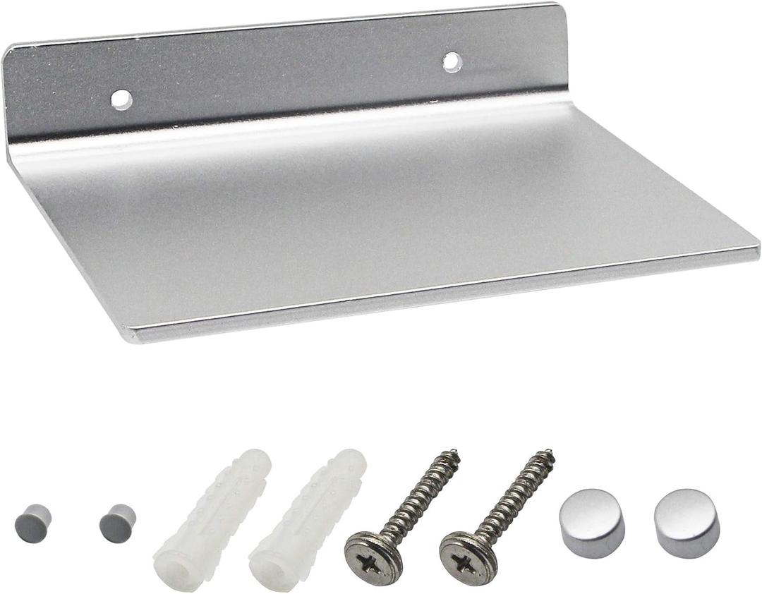 SinLoon 6 Inch Small Shelf in Flat Satin Aluminum Bathroom Shelf Wall Mount for Small Speaker Smartphone, Tablet, Toiletries (Silver)