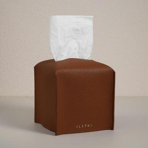 OLETHA Square Tissue Box Cover - Aesthetic Desk Decor for Room, Home & Office - Tissues Cube Boxes Holder - Brown