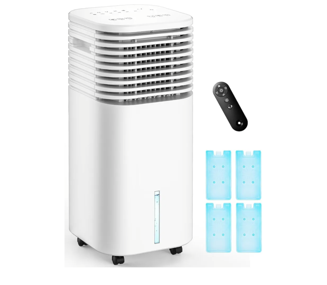 TEMEIKE 4IN1 Portable Air Conditioners, Evaporative Air Cooler w/ 4 Modes & 3 Speeds, 15H Timer for Smart Autooff, 2Gal Tank for 20H Cooling,17FT Remote,No Hose Needed,120°Oscillating Swamp Cooler