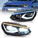 VLAND Left Side Projector Headlight Compatible with Golf 6 MK6 2010-2014 Halogen Models(NOT FTT GTI/R) Full Led Headlamp Assembly w/Animation Indicator