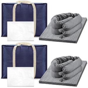 Maxdot 2 Pack 36 Pcs Universal Spill Kit Includes 20 Absorbent Pads, 4 Pcs 3" x 4' Sorbent Socks, 10 Disposal Bags for Absorbing Oils, Coolants, Solvents, Water for Trucks, Restaurants, Vehicles