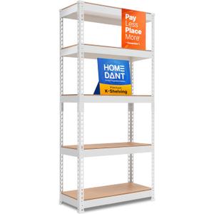 HOMEDANT 5 Tier Laminated White Boltless Metal Shelving Unit Adjustable Garage Storage Utility Rack Heavy Duty Shelves Organization Multipurpose Shelf Warehouse Pantry 28" W x 12.3" D x 59.5" H 1Pack