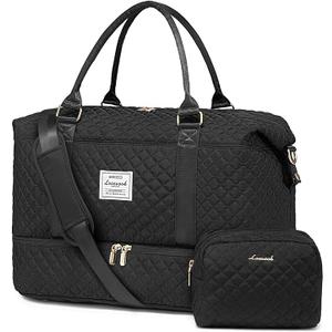 Duffle Bag for Travel, Weekender Bag with Shoe Compartment, Carry On Overnight Bag for Women with Toiletry Bag, Gym Bag with Wet Pocket, Hospital Bags for Labor and Delivery,Black