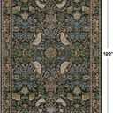 7x10 Green Washable Kitchen Table Rug for Under Table - Dark Floral Rugs for Bedroom, Dining Room, Vintage Brown Bird Patterned Living Room Carpet, Non-Slip Stain & Fade Resistant