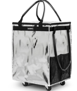 Large Reusable Grocery Bag on Wheels, Foldable Rolling Tote Bag with Detachable Roller (Silver)