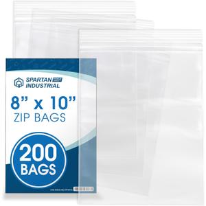 Spartan Industrial - 8 X 10 (200 Count) Quart Clear Reclosable Zip Plastic Poly Bags with Resealable Lock Seal Zipper - 2 Mil