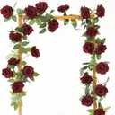 2 Strands 73'' Artificial Silk Rose Flower Vines Garland, Fake Roses Floral Green Leaves Hanging Plant for Wedding Arrangement Decoration, Wall, Party, Bedroom, Home Decor (Burgundy)