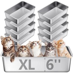 Tioncy 10 Pack Stainless Steel Litter Box for Cat,23.5 x 15.5 x 6 Inch Extra Large Metal Litter Box Non Stick Litter Pan with High Sides Never Absorbs Odor, Rustproof for Cat Dog