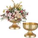 NUPTIO Gold Vases for Centerpieces Wedding: Hammered Brass Compote Vases for Small Flowers Arrangements - Metal Pedestal Bowl for Table Home Decor Set of 2