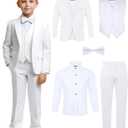 Boys' 5-Piece Tuxedo Set: Premium Formal Jacket, Pants, Shirt, Vest & Bow Tie (White, Size 12)