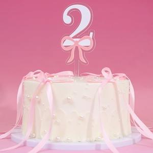 Pink Bow 1st Birthday Cake Topper-Pink Bow One Birthday Decorations (2)