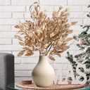 Giegxin 18 Inch Christmas Gold Bay Leaf Picks 6 Pcs Artificial Gold Christmas Decoration Bay Leaf Spray Stems Branch for Xmas Tree DIY Xmas Wreath Garland Home Decor