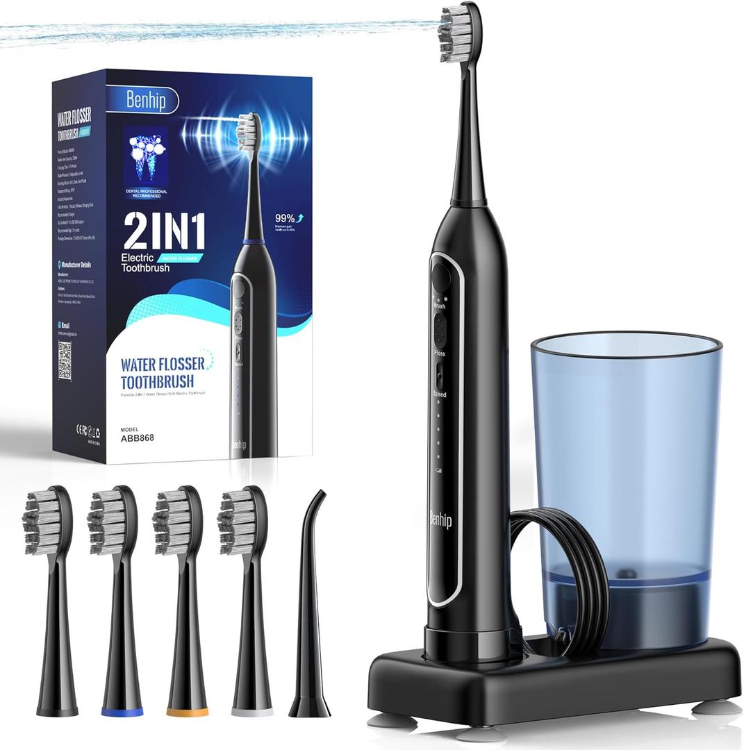Electric Toothbrush with Water Flosser  3 Sonic Toothbrush Modes & 5 Water Flossing Pressure  Fast Charging & IPX7 Waterproof  Portable Travel Case Included, Gray