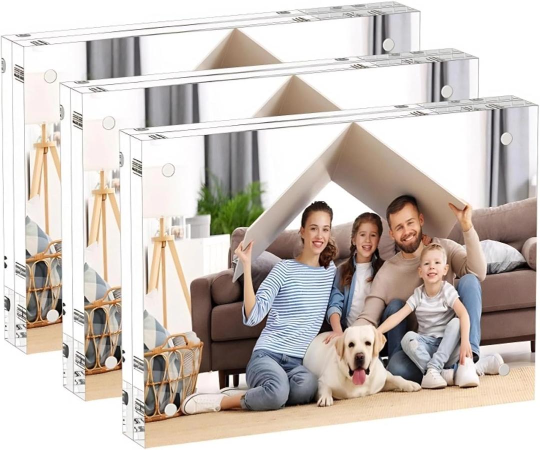Acrylic 4x6 Picture Frame, 3 Pack Clear Magnetic Picture Frames, Double Sided 4 x 6 Photo Frame,Frameless Postcard Frame, Desk Picture Frames for Office