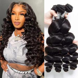 Beauty Queen 16A Grade Loose Wave Bundles Human Hair 16 18 20 22 Inch 100% Unprocessed Virgin Brazilian Hair Weave Bundles Sew in Long Hair Natural Black Color