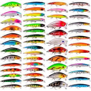 Bass Fishing Lures Kit Set Topwater Hard Baits Minnow Crankbait Pencil VIB Swimbait for Bass Pike Fit Saltwater and Freshwater (008-53pcs)